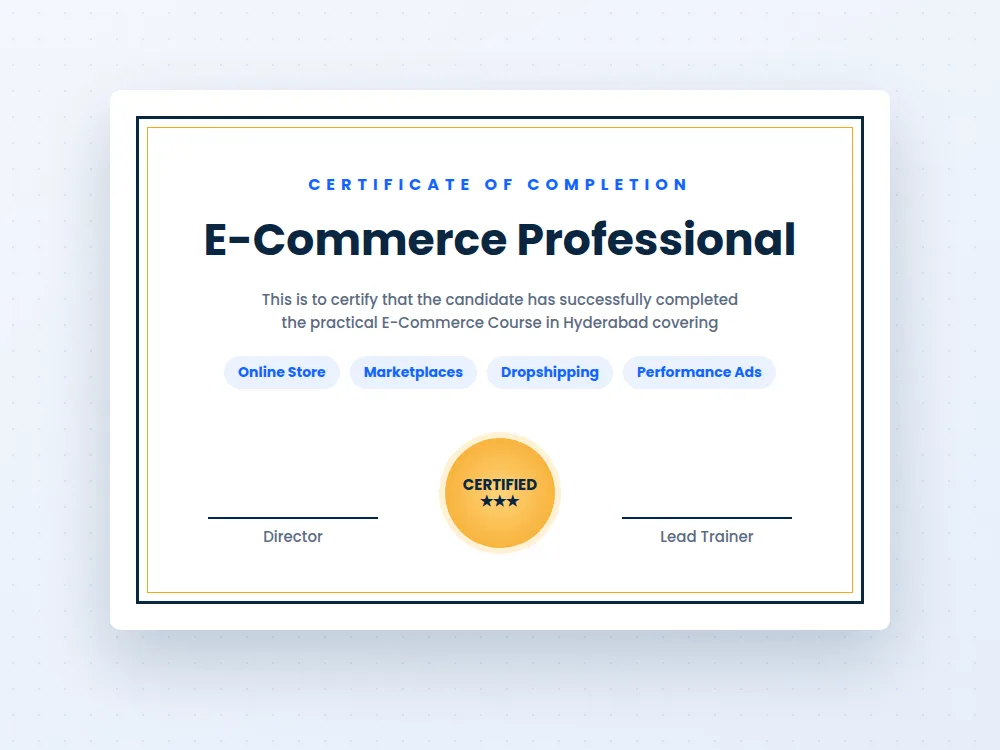 e commerce training in hyderabad certificate of completion