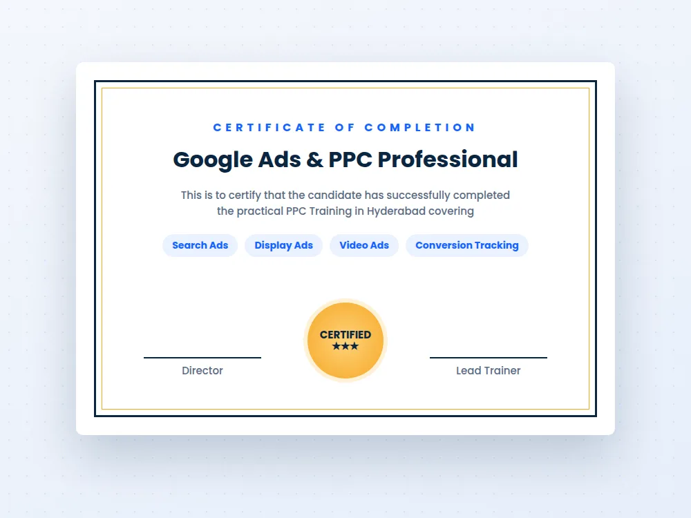 google ads course in hyderabad ppc course completion certificate