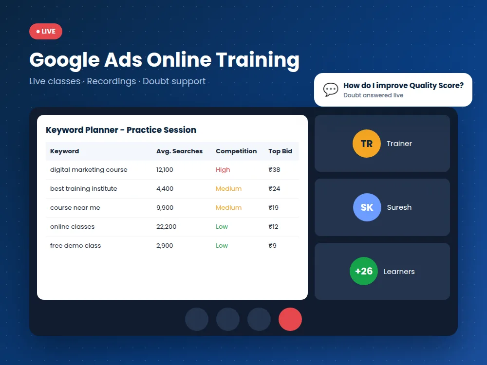 google ads online training - live class with keyword planner practice