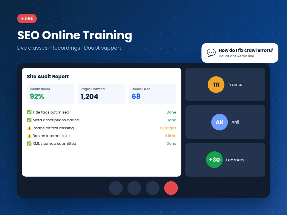 seo online training - live class with site audit report