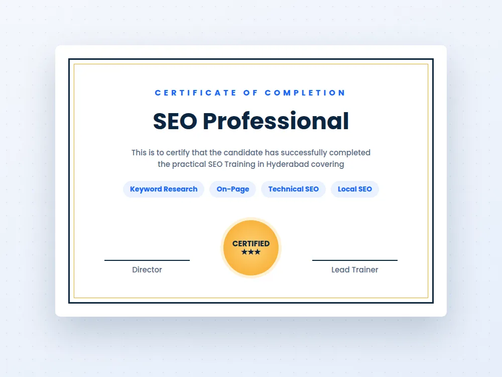 seo training in hyderabad course completion certificate