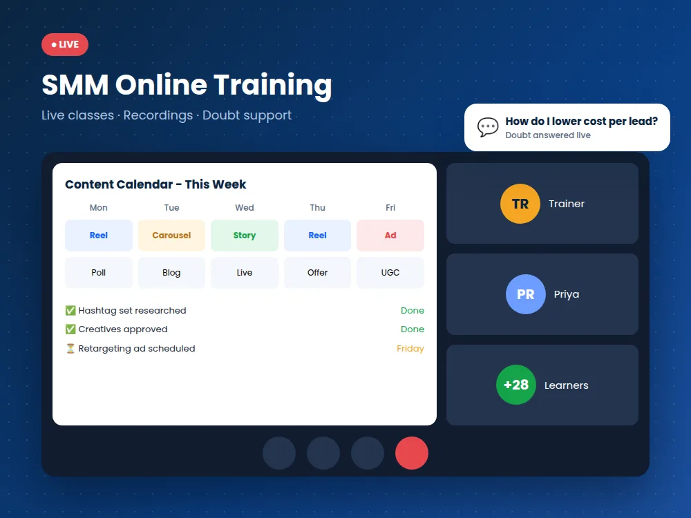 smm online training - live class with social media content calendar