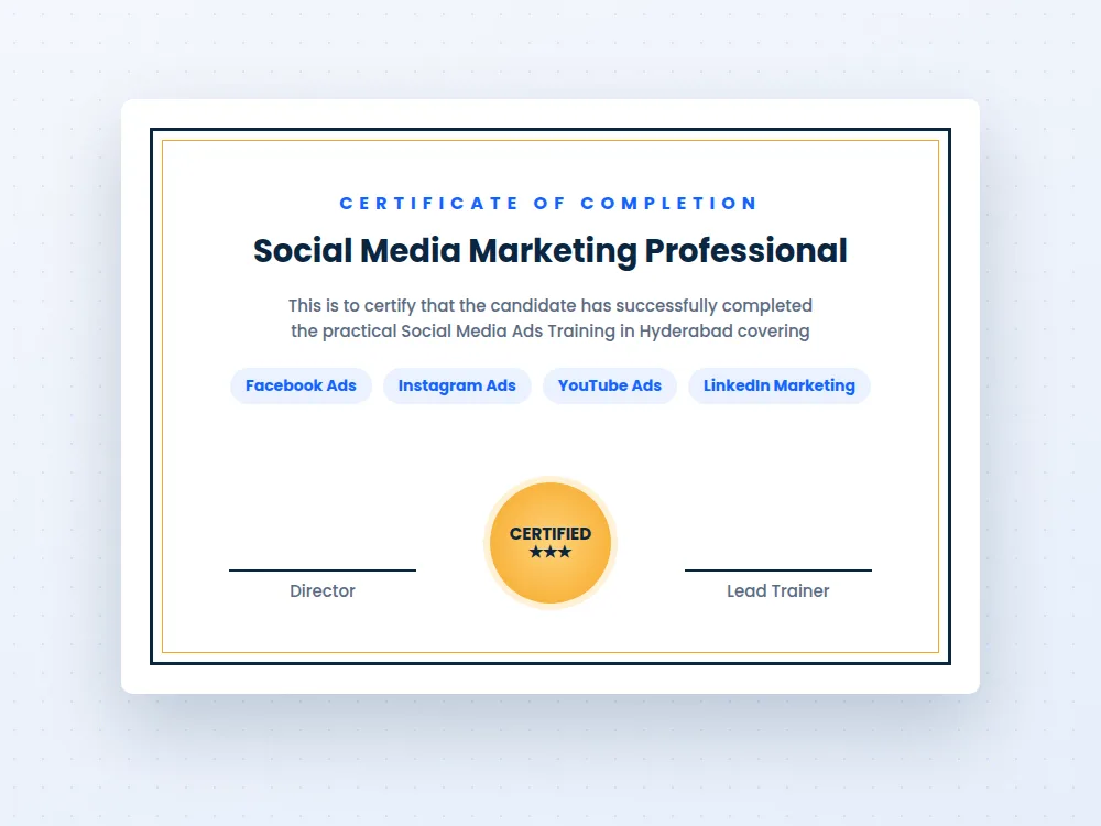 social media ads training in hyderabad course completion certificate